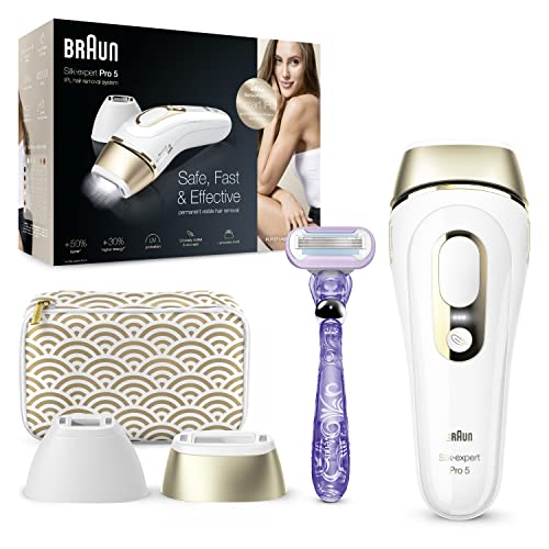 Braun Silk-expert Pro 5 Depiladora Mujer Luz Pulsada IPL, Cabezal de Precisión y Maquinilla de Afeitar Venus, Alternativa a la Depilación Láser en Casa, Regalos Originales para Mujer, PL 5137, Blanco