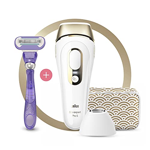 Braun Silk-expert Pro 5 Depiladora Mujer Luz Pulsada IPL, Cabezal de Precisión y Maquinilla de Afeitar Venus, Alternativa a la Depilación Láser en Casa, Regalos Originales para Mujer, PL 5137, Blanco