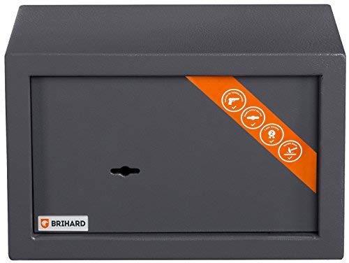 Brihard Hogar caja fuerte con cerradura de llave - 20x31x20cm caja fuerte de seguridad - Titanio resistente a rayones - caja fuerte para el hogar, 11L