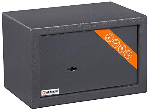 Brihard Hogar caja fuerte con cerradura de llave - 20x31x20cm caja fuerte de seguridad - Titanio resistente a rayones - caja fuerte para el hogar, 11L