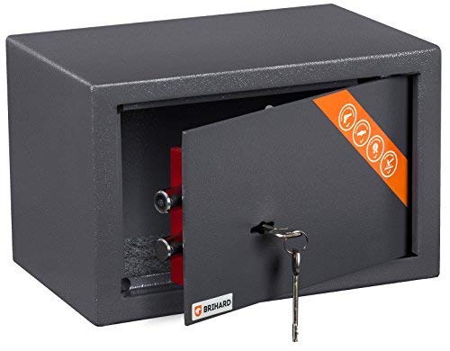 Brihard Hogar caja fuerte con cerradura de llave - 20x31x20cm caja fuerte de seguridad - Titanio resistente a rayones - caja fuerte para el hogar, 11L
