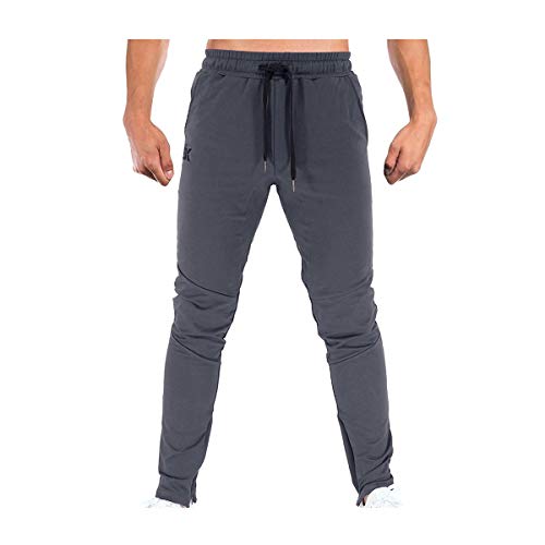 BROKIG Pantalones deportivos para hombre de gimnasio, pantalones de correr con bolsillos dobles, Gris Sombra, M