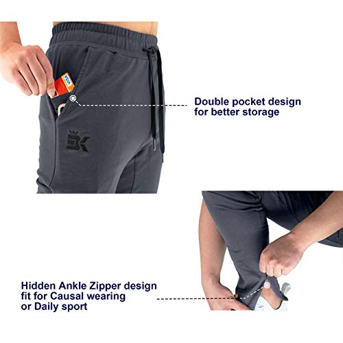 BROKIG Pantalones deportivos para hombre de gimnasio, pantalones de correr con bolsillos dobles, Gris Sombra, M