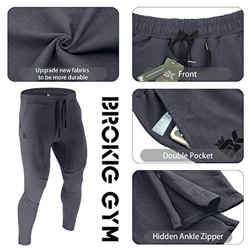 BROKIG Pantalones deportivos para hombre de gimnasio, pantalones de correr con bolsillos dobles, Gris Sombra, M