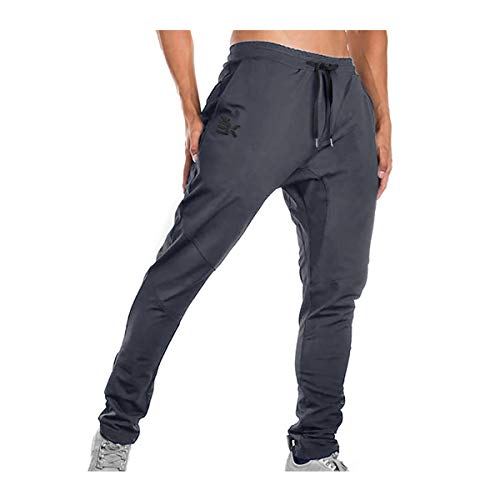 BROKIG Pantalones deportivos para hombre de gimnasio, pantalones de correr con bolsillos dobles, Gris Sombra, M