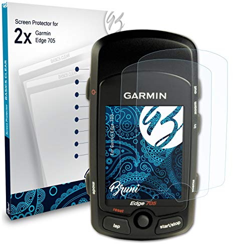 Bruni Película Protectora Compatible con Garmin Edge 705 Protector Película, Claro Lámina Protectora (2X)