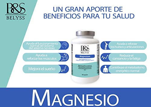 B&S BELYSS - Suplemento Alimenticio de Magnesio y Vitaminas para el Cansancio | Bisglicinato de Magnesio con Vitamina B12 Vitamina B6 y Vitamina C - 180 Cápsulas