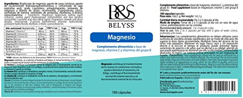B&S BELYSS - Suplemento Alimenticio de Magnesio y Vitaminas para el Cansancio | Bisglicinato de Magnesio con Vitamina B12 Vitamina B6 y Vitamina C - 180 Cápsulas