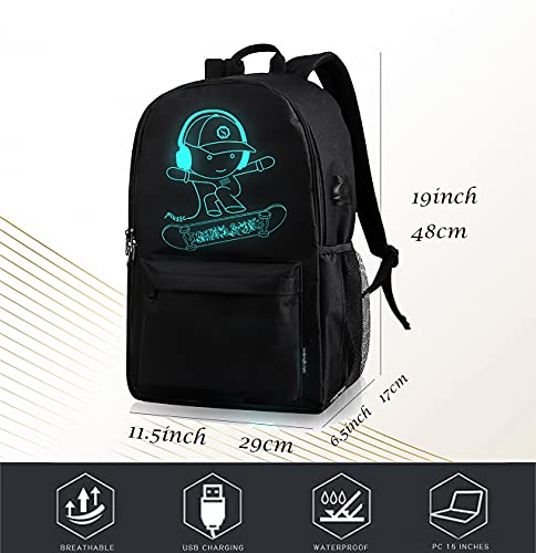 BSTcentelha Mochilas Instituto Luminoso diseño de Anime, Carga USB Mochila Escolar Mochila con Estuche de lápiz Luminoso Mochila Ordenador Portátil