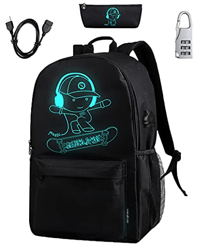 Ojos del diablo negro WYCY Anime Cartoon Luminous Backpack mochila de moda con puerto de carga USB y estuche antirrobo de bloqueo y lápiz mochila escolar unisex Bookbag 