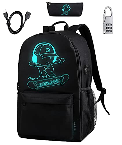 BSTcentelha Mochilas Instituto Luminoso diseño de Anime, Carga USB Mochila Escolar Mochila con Estuche de lápiz Luminoso Mochila Ordenador Portátil