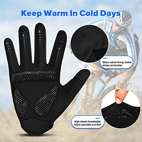 BTNEEU Guantes de Ciclismo Hombre Guantes Bicicleta Montaña de Dedo Completo con Pantalla Táctil Guantes Ciclismo Mujer Gel Antideslizante Transpirable Guantes MTB Largos Guantes Deportivo (Negro, M)