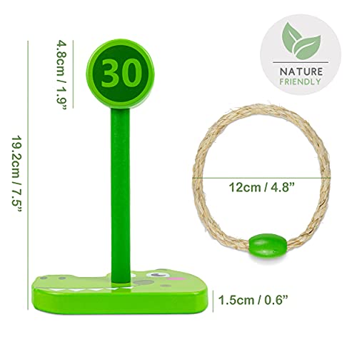 Budding Bear Juego Lanzar Anillas Diseño Animales - Juegos al Aire Libre para Niños y Niñas 3+ Años - Juego de Jardín Familiar Quoits Cuerda - 100% de Madera Natural Ecológica – Interiores, Exteriores