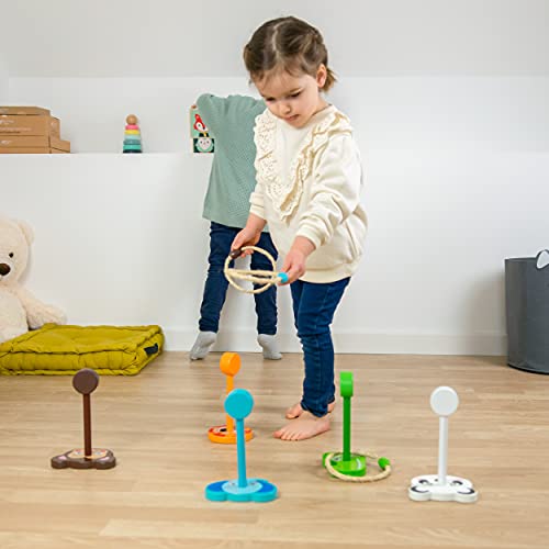 Budding Bear Juego Lanzar Anillas Diseño Animales - Juegos al Aire Libre para Niños y Niñas 3+ Años - Juego de Jardín Familiar Quoits Cuerda - 100% de Madera Natural Ecológica – Interiores, Exteriores