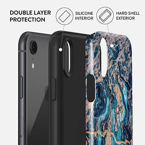 BURGA Phone Case Compatible with iPhone XR Crystal Blue Teal Turqoise Marble Heavy Duty Shockproof Dual Layer Hard Shell + Silicone Protective Cover