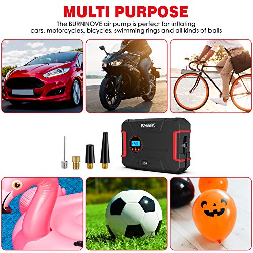 BURNNOVE Compresores de Aire Portátiles Bomba de Aire Eléctrico 12V 120PSI Digital Inflador de Neumáticos con Pantalla LCD y Luz LED, para Motos Bicicletas Coches Globos