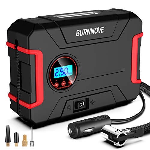 BURNNOVE Compresores de Aire Portátiles Bomba de Aire Eléctrico 12V 120PSI Digital Inflador de Neumáticos con Pantalla LCD y Luz LED, para Motos Bicicletas Coches Globos