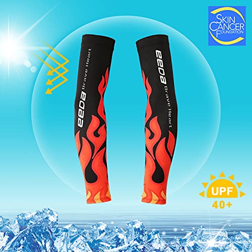 Bwiv Manguitos de Ciclismo Anti UV Protección Solar UPF 50＋ Estampado en Círculos Manguitos de Running Voleibol Excursión Actividades al Aire Libre 1 Par (Llama, L)