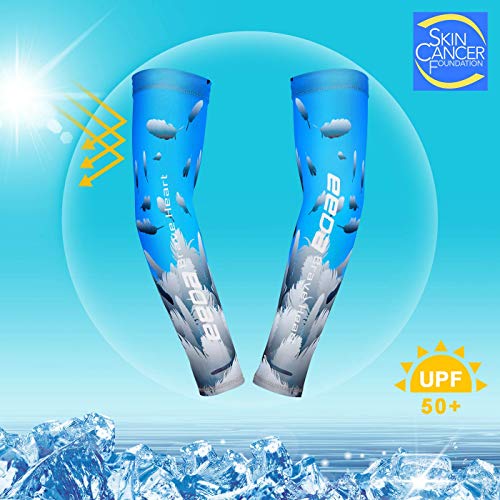 Bwiv Unisex Manguitos para Deportes Dispositivo de Ciclismo Anti UV protección Solar UPF 50+ Estampado en círculos Manguitos para Correr Voleibol excursión 1 par Azul S