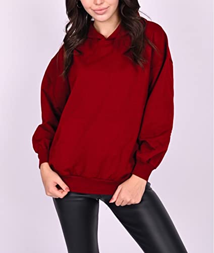 C K CrisKat Sudaderas de Algodón con Capucha Mujer, Sudadera para Mujer Hoodie Casual Estampada de Manga Larga Talla Grande Abrigos Pulóver Jersey Blusa Suéter  (ºRojo2, L)