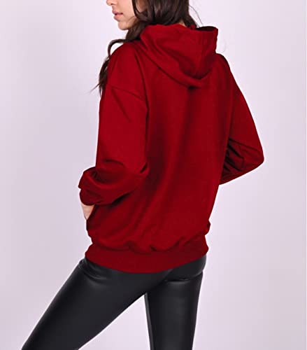 C K CrisKat Sudaderas de Algodón con Capucha Mujer, Sudadera para Mujer Hoodie Casual Estampada de Manga Larga Talla Grande Abrigos Pulóver Jersey Blusa Suéter  (ºRojo2, L)