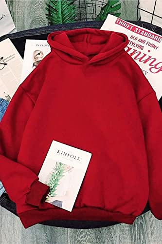 C K CrisKat Sudaderas de Algodón con Capucha Mujer, Sudadera para Mujer Hoodie Casual Estampada de Manga Larga Talla Grande Abrigos Pulóver Jersey Blusa Suéter  (ºRojo2, L)