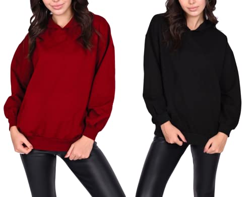 C K CrisKat Sudaderas de Algodón con Capucha Mujer, Sudadera para Mujer Hoodie Casual Estampada de Manga Larga Talla Grande Abrigos Pulóver Jersey Blusa Suéter  (ºRojo2, L)