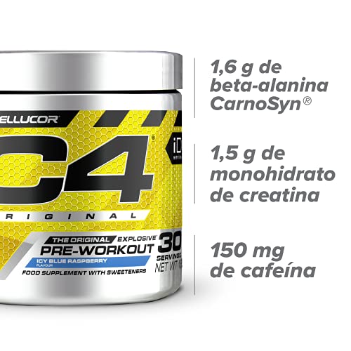 C4 Original - Suplemento en polvo para preentrenamiento - Frambuesa azul | Bebida energética para antes de entrenar | 150 mg de cafeína + beta alanina + monohidrato de creatina | 30 raciones