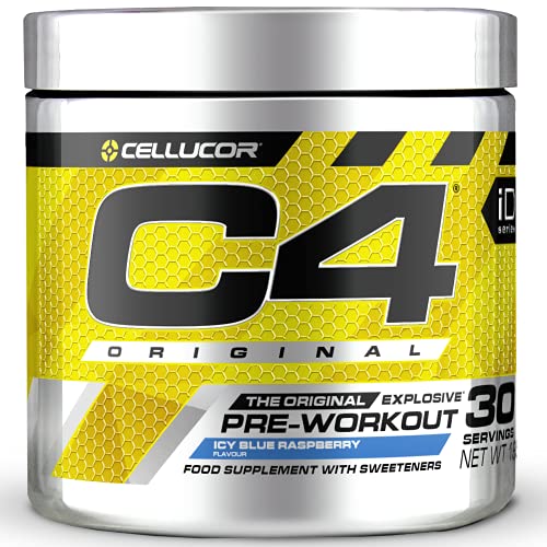 C4 Original - Suplemento en polvo para preentrenamiento - Frambuesa azul | Bebida energética para antes de entrenar | 150 mg de cafeína + beta alanina + monohidrato de creatina | 30 raciones