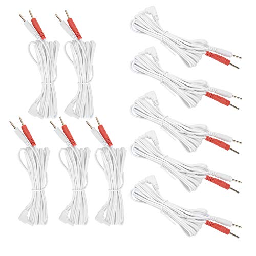 Cable de alambre TENS de 10 piezas, cable de cables de plomo de electrodo tipo pin 2 en 1 de 2,35 mm 1,8 m para máquina de fisioterapia de unidad TENS