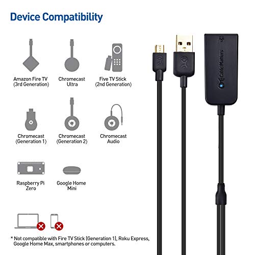 Cable Matters Adaptador Micro USB a Ethernet, Adaptador Red a Micro USB, Convertidor RJ45 Ethernet a Micro USB hasta 480Mbps para Fire TV Stick (2da Gen), Chromecast, Google Home Mini, etc.