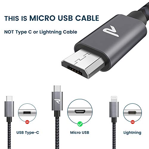 Cable Micro USB 2M RAMPOW, Cable USB Micro USB 2.4A Carga Rápida QC 3.0 Compatible con Android, Samsung Galaxy, Xiaomi, Kindle, Sony, Nexus, Motorola y más - Gris Espacial