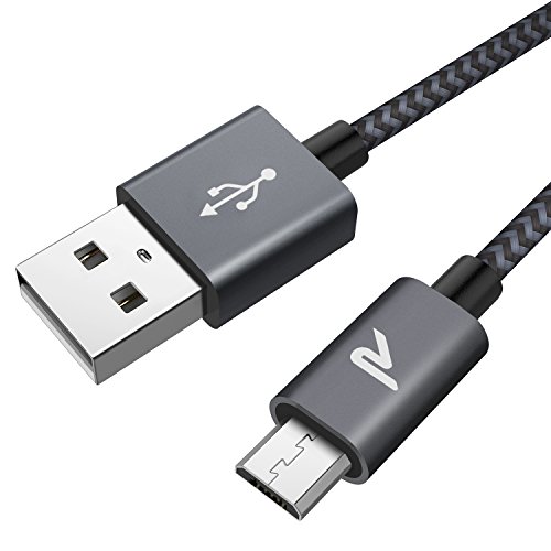 Cable Micro USB 2M RAMPOW, Cable USB Micro USB 2.4A Carga Rápida QC 3.0 Compatible con Android, Samsung Galaxy, Xiaomi, Kindle, Sony, Nexus, Motorola y más - Gris Espacial