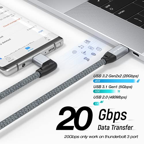 Cable USB C a USB C en ángulo de 90 grados, 100 W, 20 Gbps, ángulo recto, USB 3.2 Gen2 × 2 tipo C, transferencia de datos de 20 Gbps, cable de datos USB C para dispositivos USB C (1.5 m)