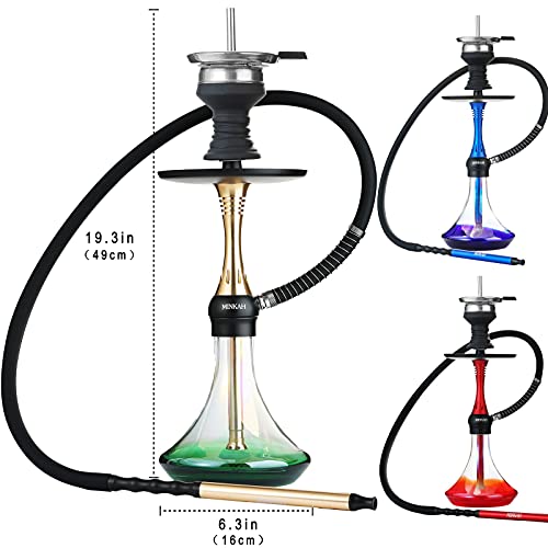 Cachimba Shisha con Boquillas Cazoleta Manguera de Silicona Pinzas, Último Pequeño 50cm Pequeña Cachimbas de Vidrio Hookah Buenas Narguile Completo Azúl