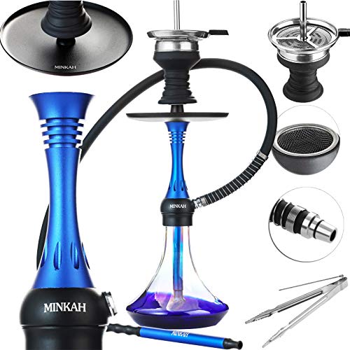 Cachimba Shisha con Boquillas Cazoleta Manguera de Silicona Pinzas, Último Pequeño 50cm Pequeña Cachimbas de Vidrio Hookah Buenas Narguile Completo Azúl