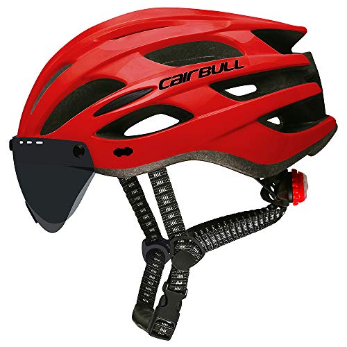 Cairbull Casco, Unisex Adulto Casco de Ciclismo Equipado con luz LED/Visera/Gafas de Sol