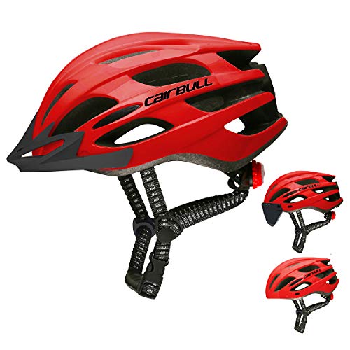Cairbull Casco, Unisex Adulto Casco de Ciclismo Equipado con luz LED/Visera/Gafas de Sol