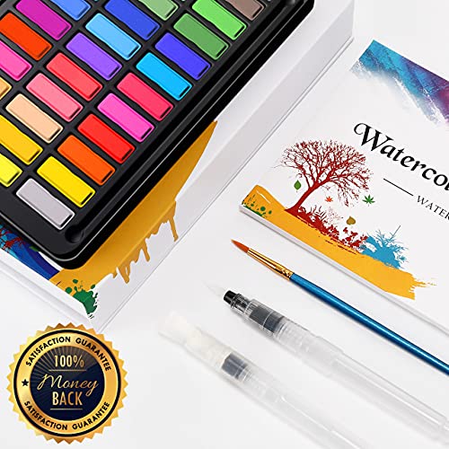 Caja de acuarelas, RATEL set de pintura de acuarelas incluye 36 colores pigmento sólido + 2 plumas de gancho de línea + 2 pinceles para tanque de agua + 10 papeles acuarela,colores acuarela conjunto