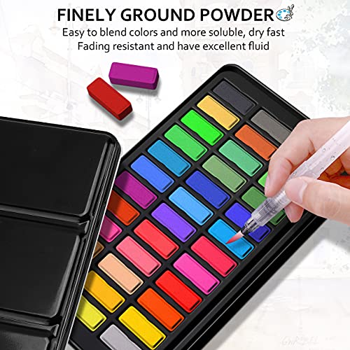 Caja de acuarelas, RATEL set de pintura de acuarelas incluye 36 colores pigmento sólido + 2 plumas de gancho de línea + 2 pinceles para tanque de agua + 10 papeles acuarela,colores acuarela conjunto