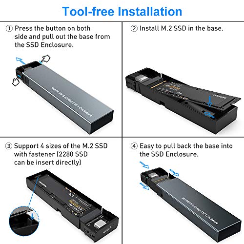 Cajas para discos duros M.2 NVME y SATA NGFF Carcasa de protocolo dual Gen 2 USB 3.1 M.2 SSD Adaptador de externo HDD UASP NGFF Carcasa externa Max 2TB 2230 2242 2260 2280 para computadora portátil