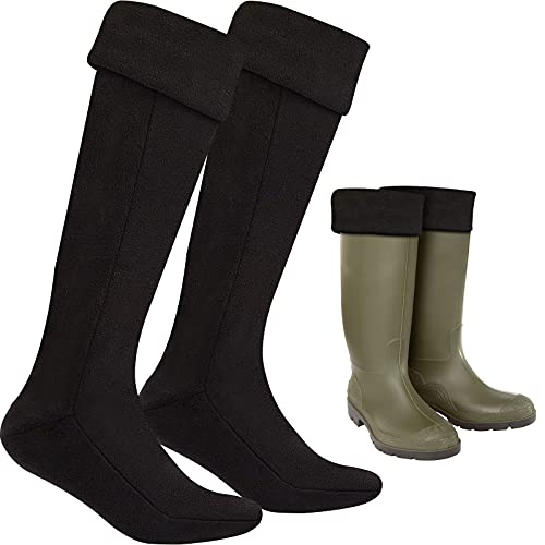 Calcetines de Bota Adulto de Vellón Largos Térmicos Wellington (Grande, Negro)