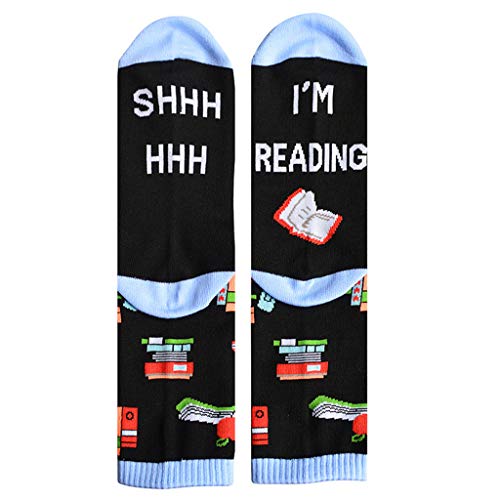 Calcetines de tripulación divertidos con texto en inglés "Shhh I Am Reading Books" Calcetines unisex