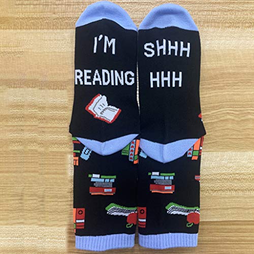 Calcetines de tripulación divertidos con texto en inglés "Shhh I Am Reading Books" Calcetines unisex