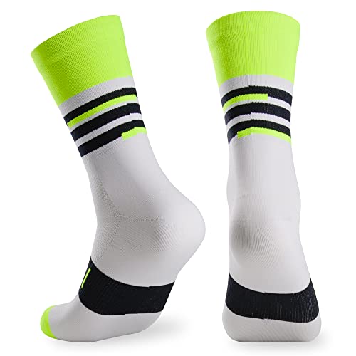 Calcetines Deportivos de Ciclismo y Running de Caña Alta para Hombre y Mujer – Revolt (43-45, Yellow)