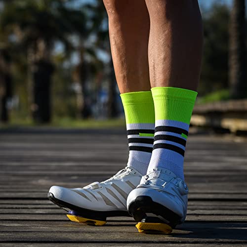 Calcetines Deportivos de Ciclismo y Running de Caña Alta para Hombre y Mujer – Revolt (43-45, Yellow)