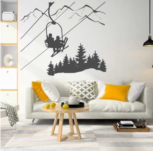 Calcomanías de pared de esquí esquiador silla de elevación de esquí pino de montaña pegatina de vinilo decoración de deportes de invierno esquí, logotipo de esquí alpino 120x102cm