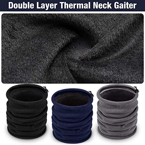 Calentador de Cuello de Lana de Invierno 3 Piezas Bragas de Cuello de Térmica de Doble Capa Bufanda Multifuncional Gruesa (Negro, Azul, Gris)