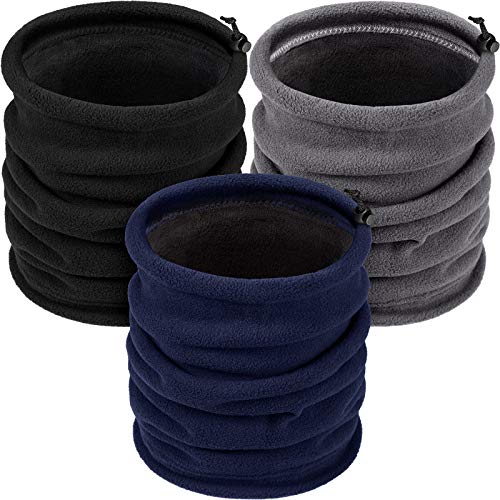 Calentador de Cuello de Lana de Invierno 3 Piezas Bragas de Cuello de Térmica de Doble Capa Bufanda Multifuncional Gruesa (Negro, Azul, Gris)