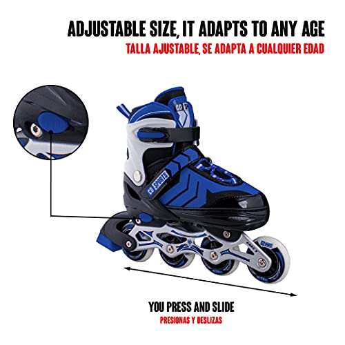 Calma Dragon Patines en Linea, Tamaño Ajustables, Profesionales para Adultos y Niños, Protección incluida de Regalo, 4 Ruedas, Skates, ABEC-7,Forro Interior, Rollers para Mujer y Hombre (Azul, M)